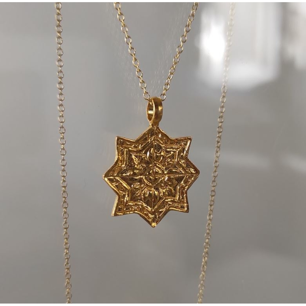 Silver Gilt Necklace Star-Shaped Medal 