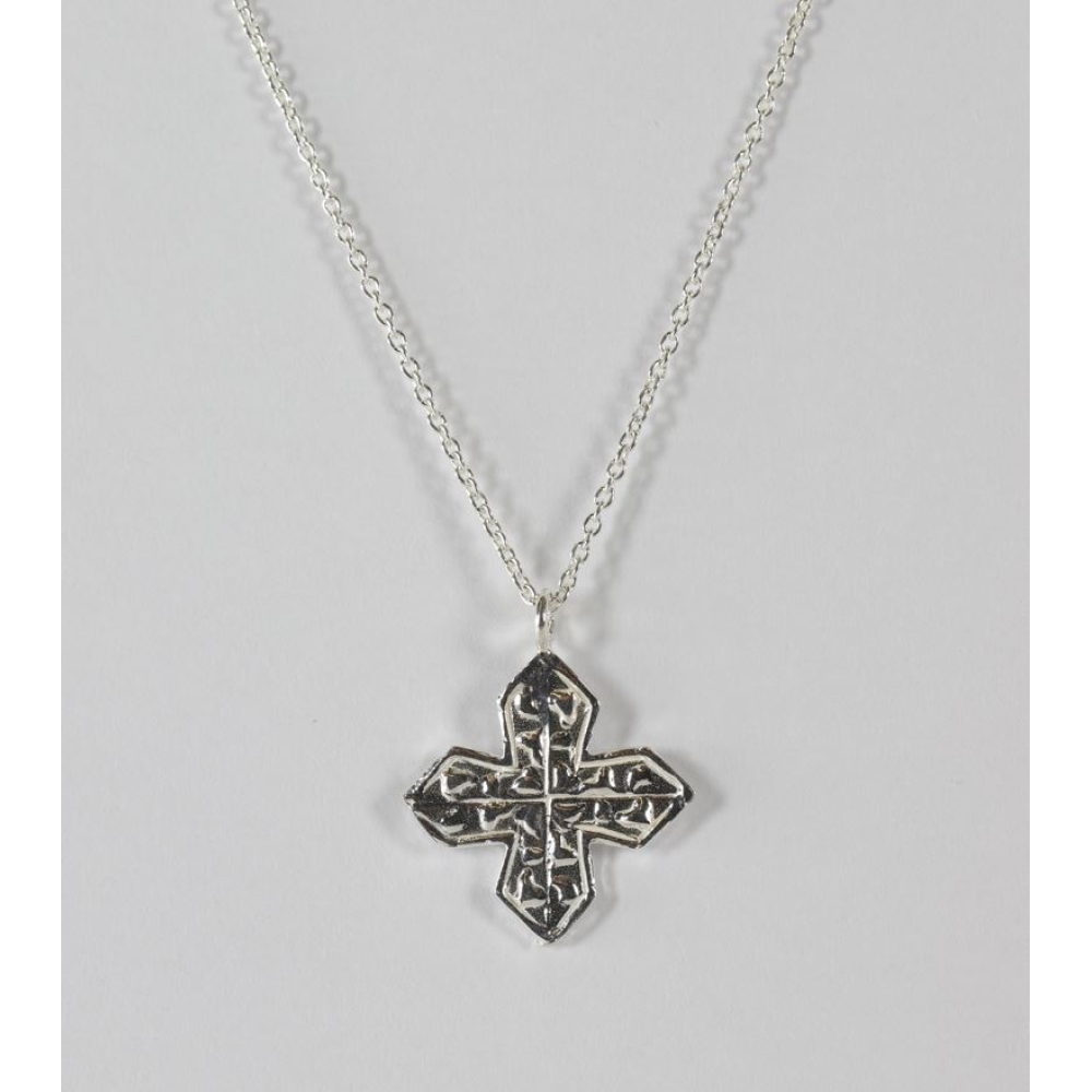 Silver Necklace Cross-Shaped Medal